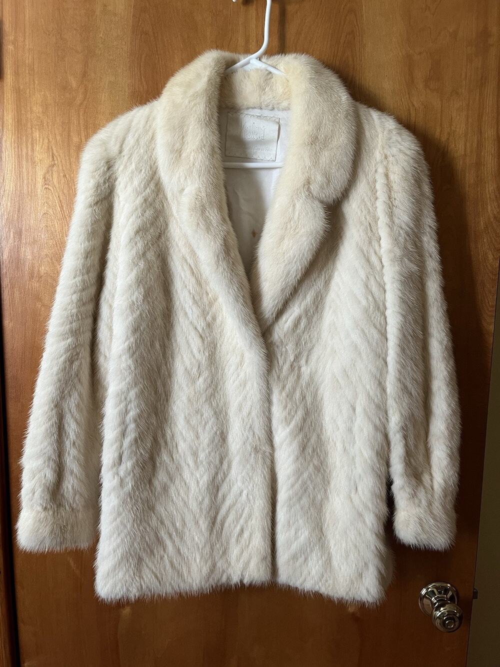 Vintage Ivory Pearl Mink Fur Coat Chevron Stroller Sz 12 L Koslows Hip Length